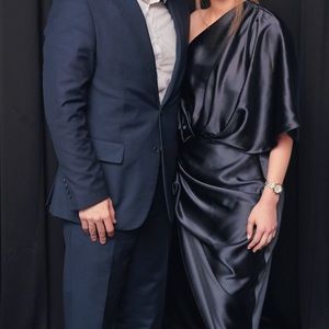 ASOS Blue satin like drape asymmetric dress